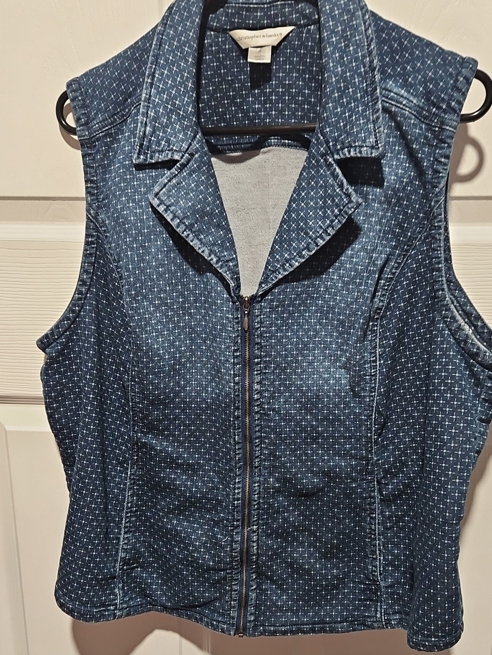 Christopher & Banks Blue Denim Sleeveless Zip-Up Shirt Vest